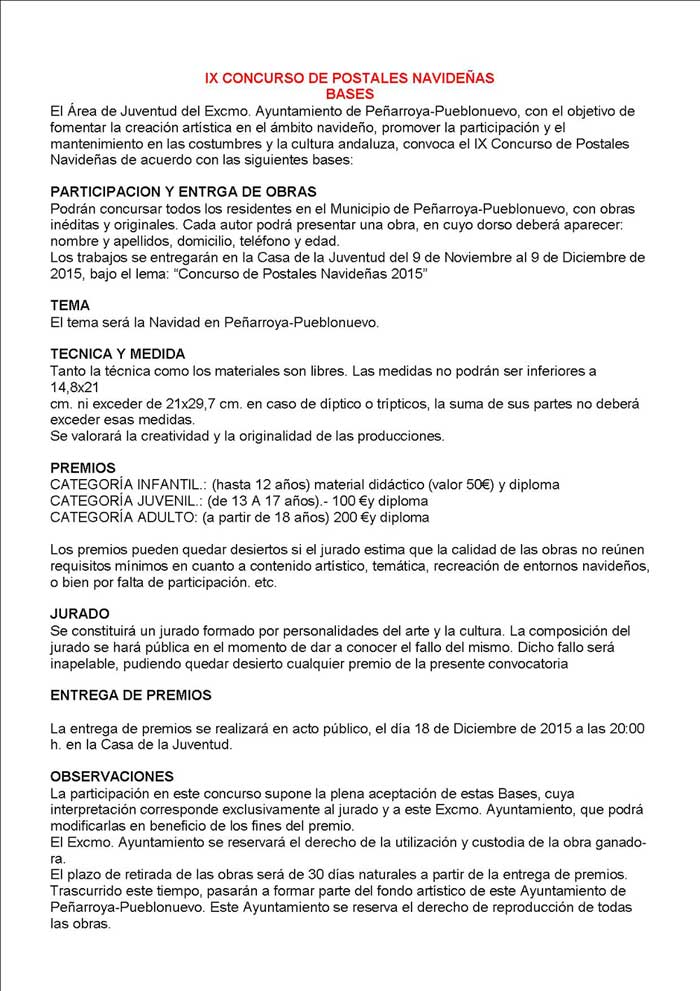  IX Concurso de Postales Navide�as `Ciudad de Pe�arroya-Pueblonuevo`