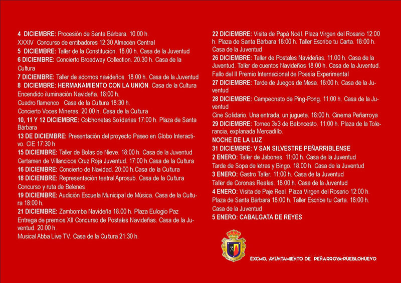 actividades programadas para la Navidad 