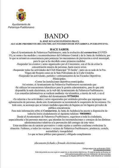 Bando del ayuntamiento de Pe�arroya