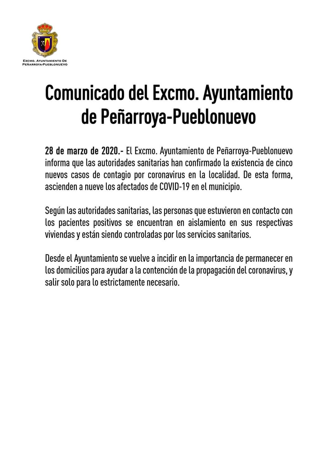 Comunicado del Ayto. de  Pe�arroya d�a 28 de marzo