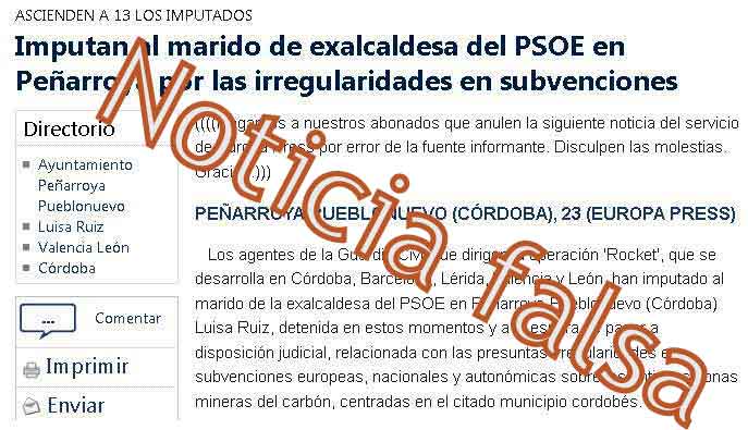 Anulaci�n de noticia enviada por Europa Press